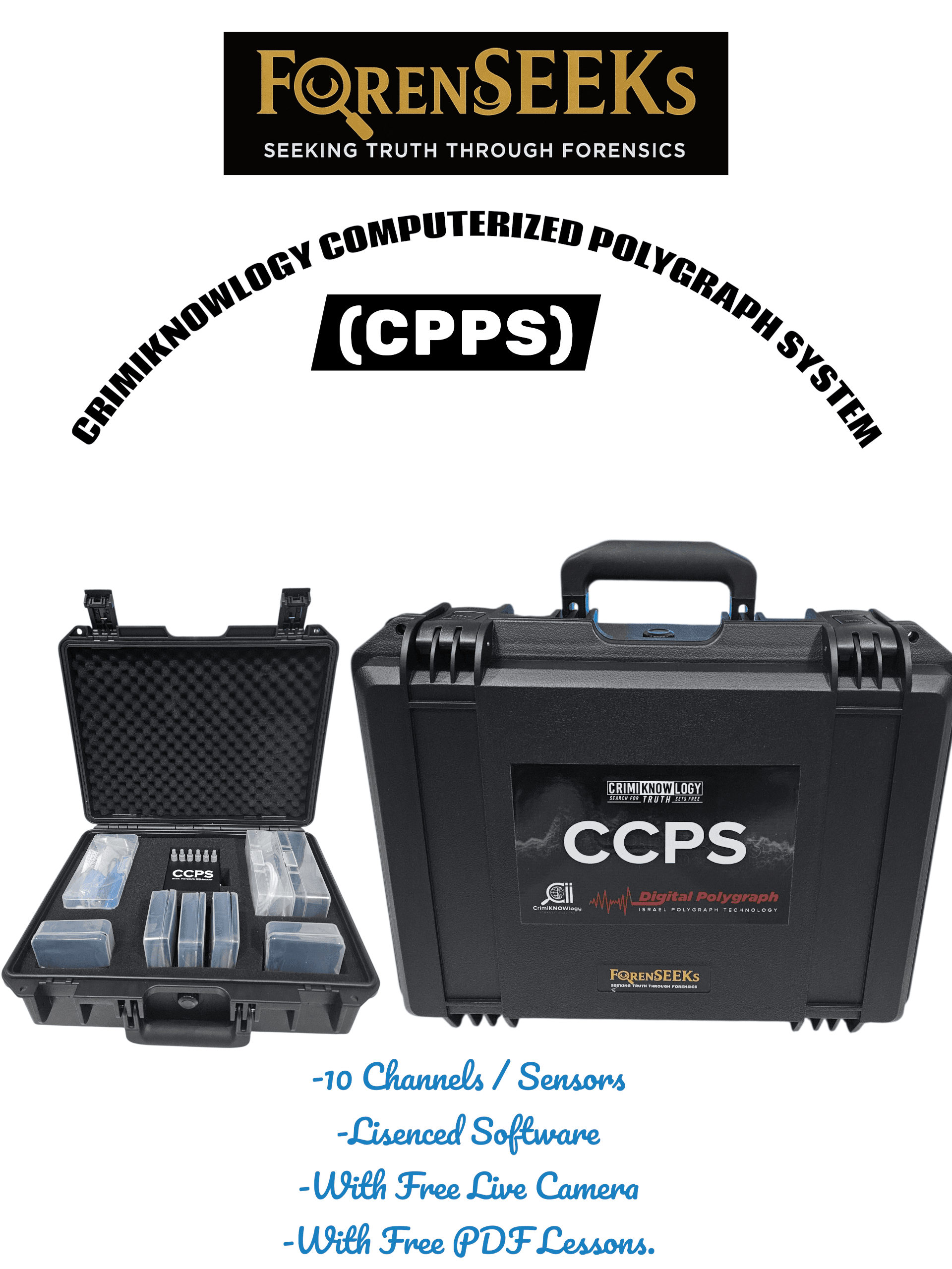 Polygraph Machine (Digital) With Laptop installed License Software (10 Measuring Channels with Free Live Camera and USB Containing Video Tutorial and PDF Copy of Manual and Lessons.)